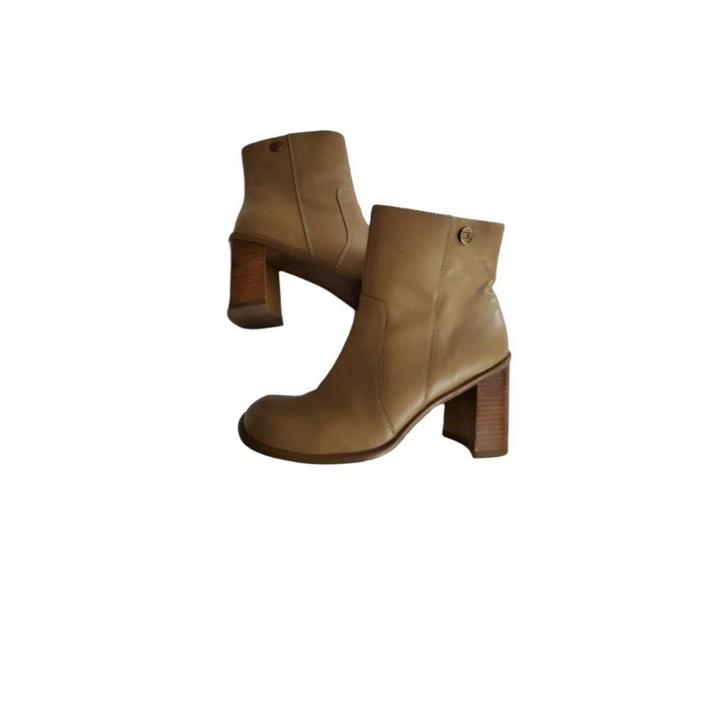 Vintage | Y2K | 90s | Tommy Hilfiger Chunky Heel Leather Tan Boots | Size 10M - Picture 1 of 9